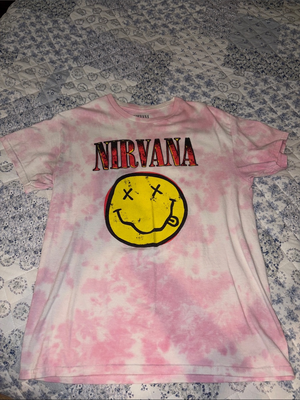 NIRVANA Pink Tie-Dye Smiley Logo Tee